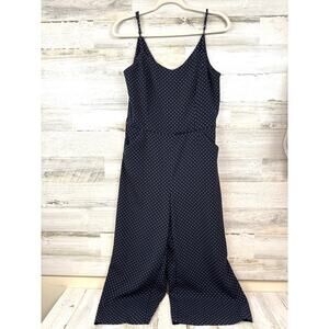 Carolina Belle Womens 4 Navy Blue White Polka Dot Cropped Wide Leg Jumpsuit